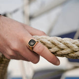 Stainless Steel Black Stone Signet Ring - ViViGleam