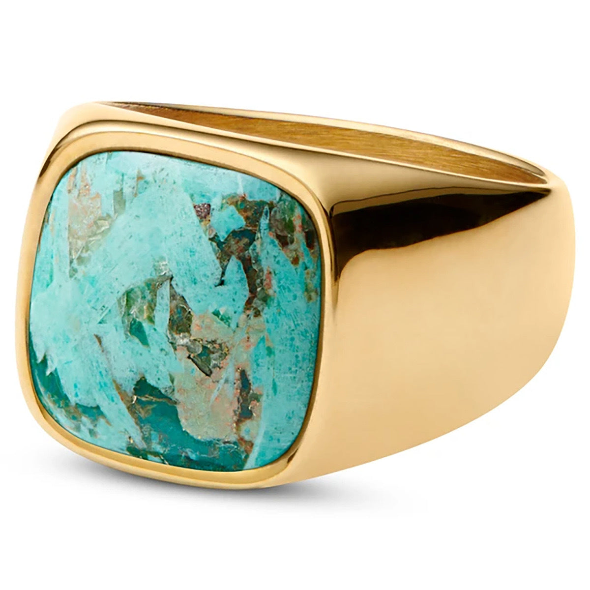 Stainless Steel Turquoise Signet Ring - ViViGleam
