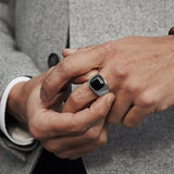 Stainless Steel Black Stone Signet Ring - ViViGleam