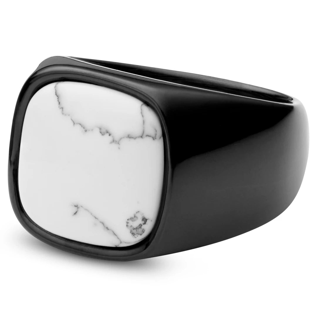 Stainless Steel Howlite Signet Ring - ViViGleam