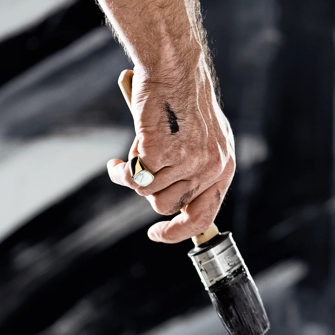 Stainless Steel Howlite Signet Ring - ViViGleam