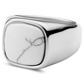 Stainless Steel Howlite Signet Ring - ViViGleam