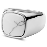 Stainless Steel Howlite Signet Ring - ViViGleam
