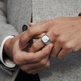 Stainless Steel Howlite Signet Ring - ViViGleam