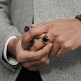 Stainless Steel Black Stone Signet Ring - ViViGleam