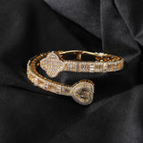 Statement Iced Out Heart & Clover Bangle