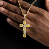Statement Iced Out Yellow Stone Cross Pendant Necklace