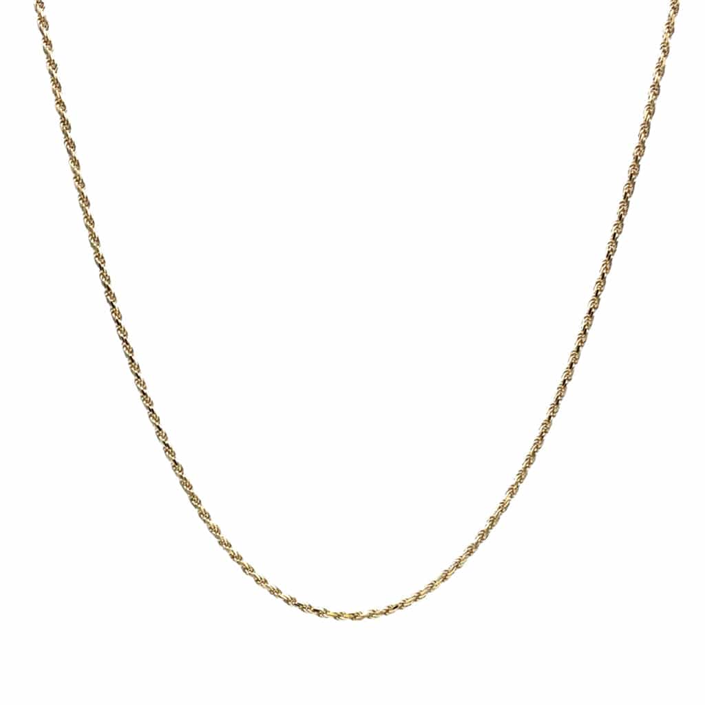 Gold plated sterling silver rope chain necklace with a diamond cut finish.
