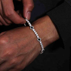 4mm Iced Out Tennis Bracelet With Black Enamel Four Leaf Clover - ViViGleam