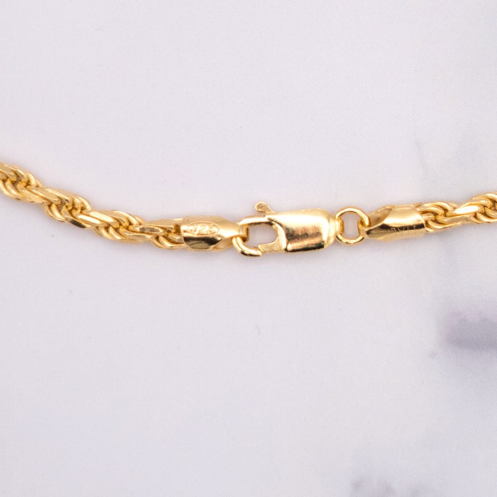 3mm Sterling Gold Rope Chain Necklace - ViViGleam