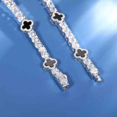 4mm Iced Out Tennis Bracelet With Black Enamel Four Leaf Clover - ViViGleam