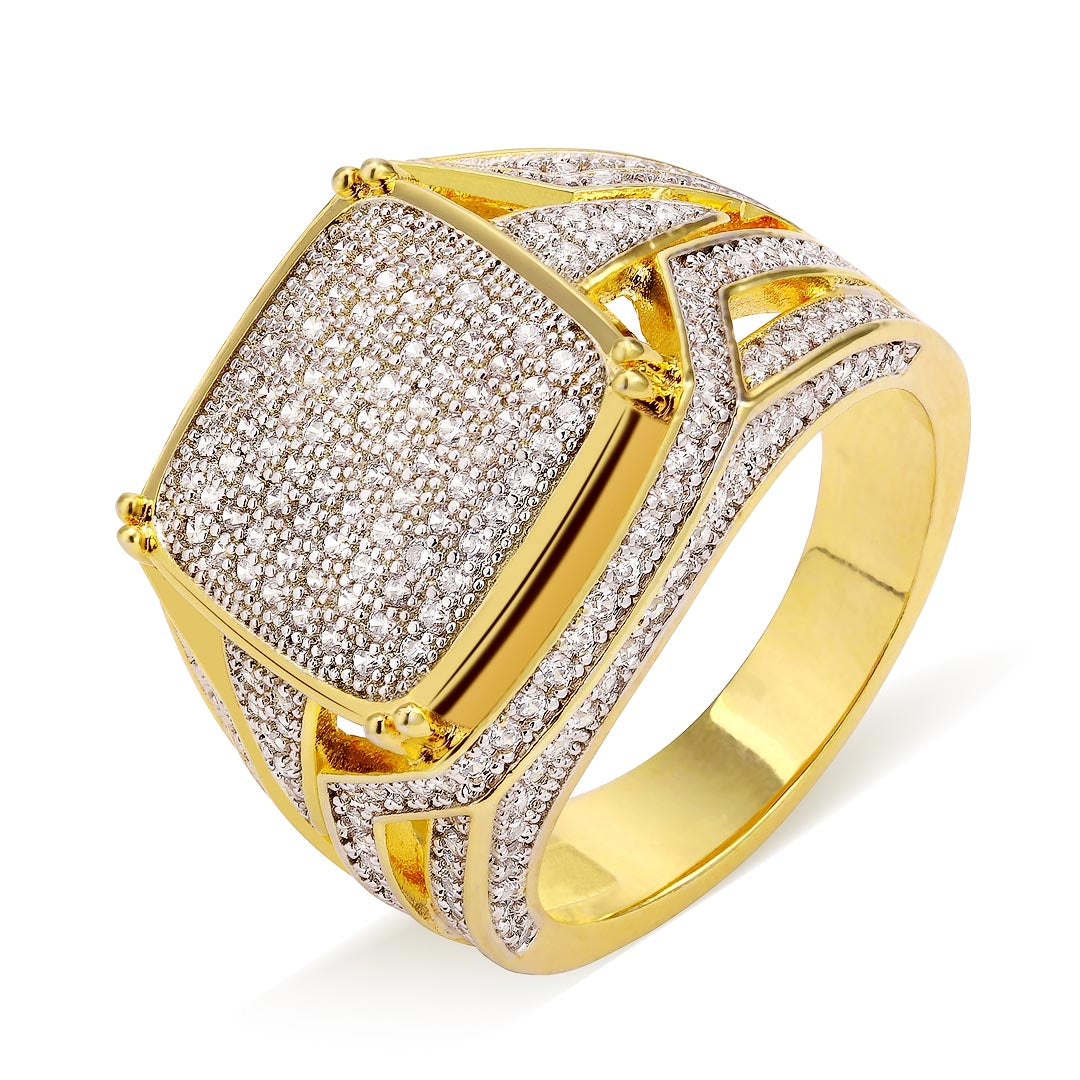 Diamond CZ Platform Mens Ring in 14K Gold - ViViGleam