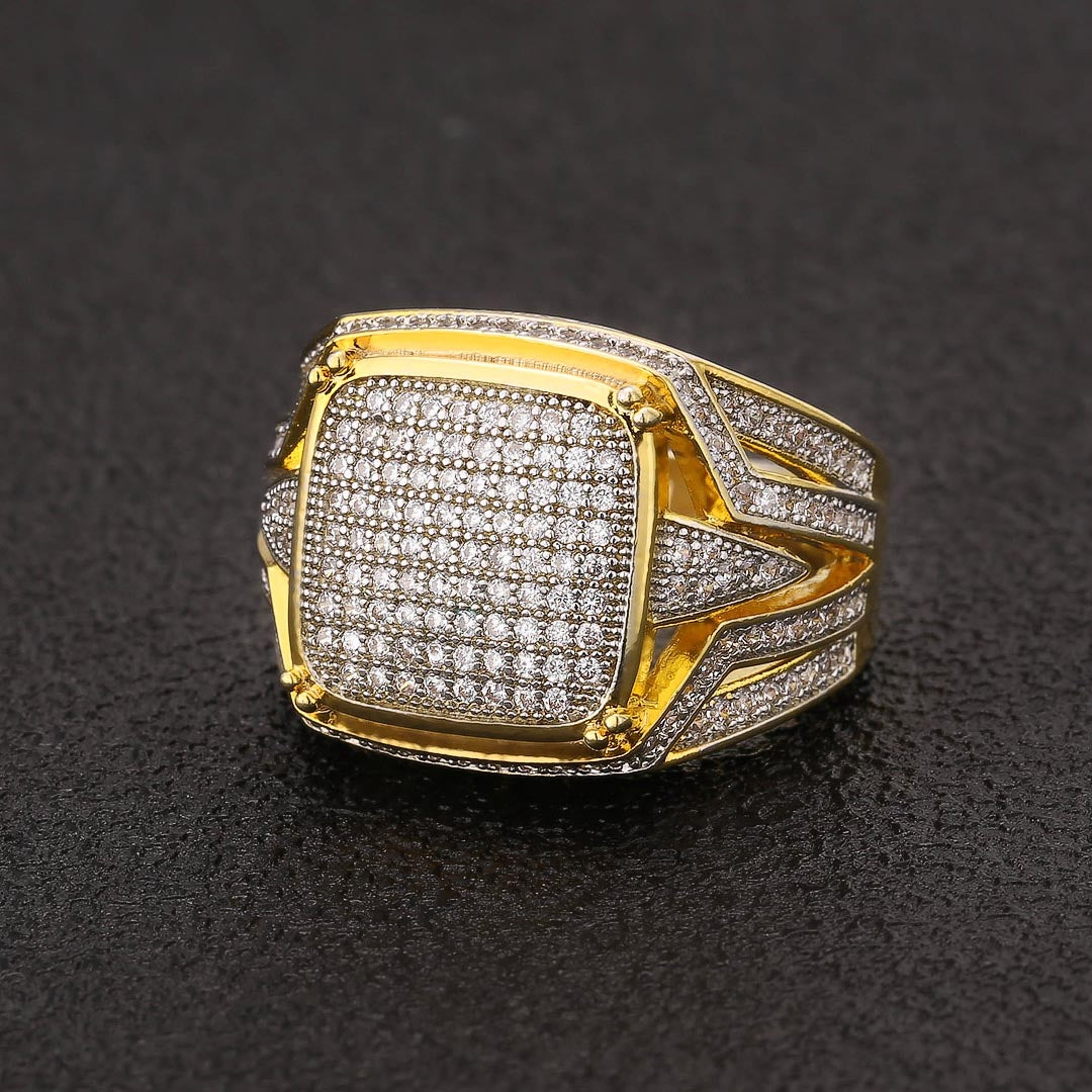 Diamond CZ Platform Mens Ring in 14K Gold - ViViGleam
