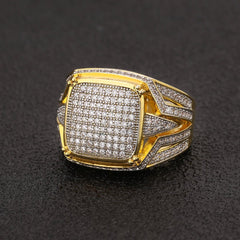 Diamond CZ Platform Mens Ring in 14K Gold - ViViGleam