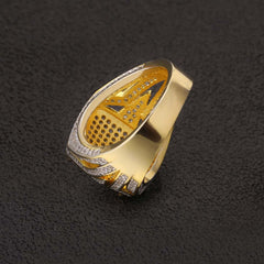 Diamond CZ Platform Mens Ring in 14K Gold - ViViGleam