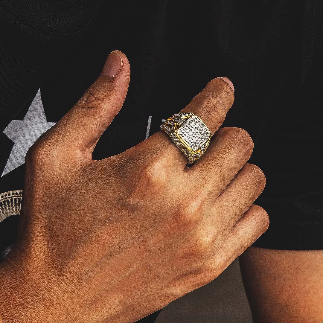 Diamond CZ Platform Mens Ring in 14K Gold - ViViGleam