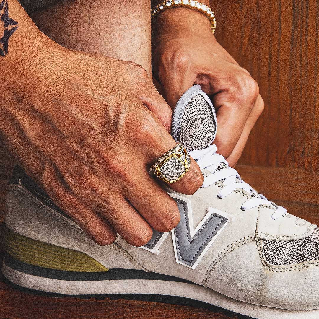 Diamond CZ Platform Mens Ring in 14K Gold - ViViGleam