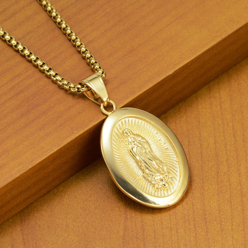 Mini Virgin Mary Medallion Pendant Gold - ViViGleam