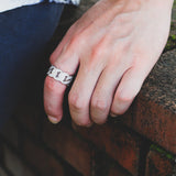 Iced Out Diamond CZ Cuban Link Mens Ring in White Gold - ViViGleam
