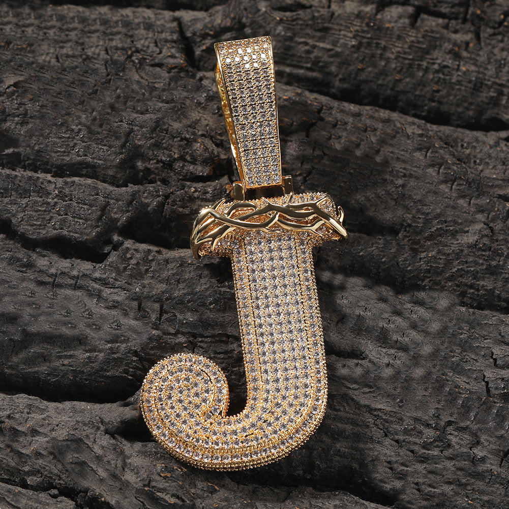 Ice Out Thorns Crown Letters Pendant Necklace - ViViGleam