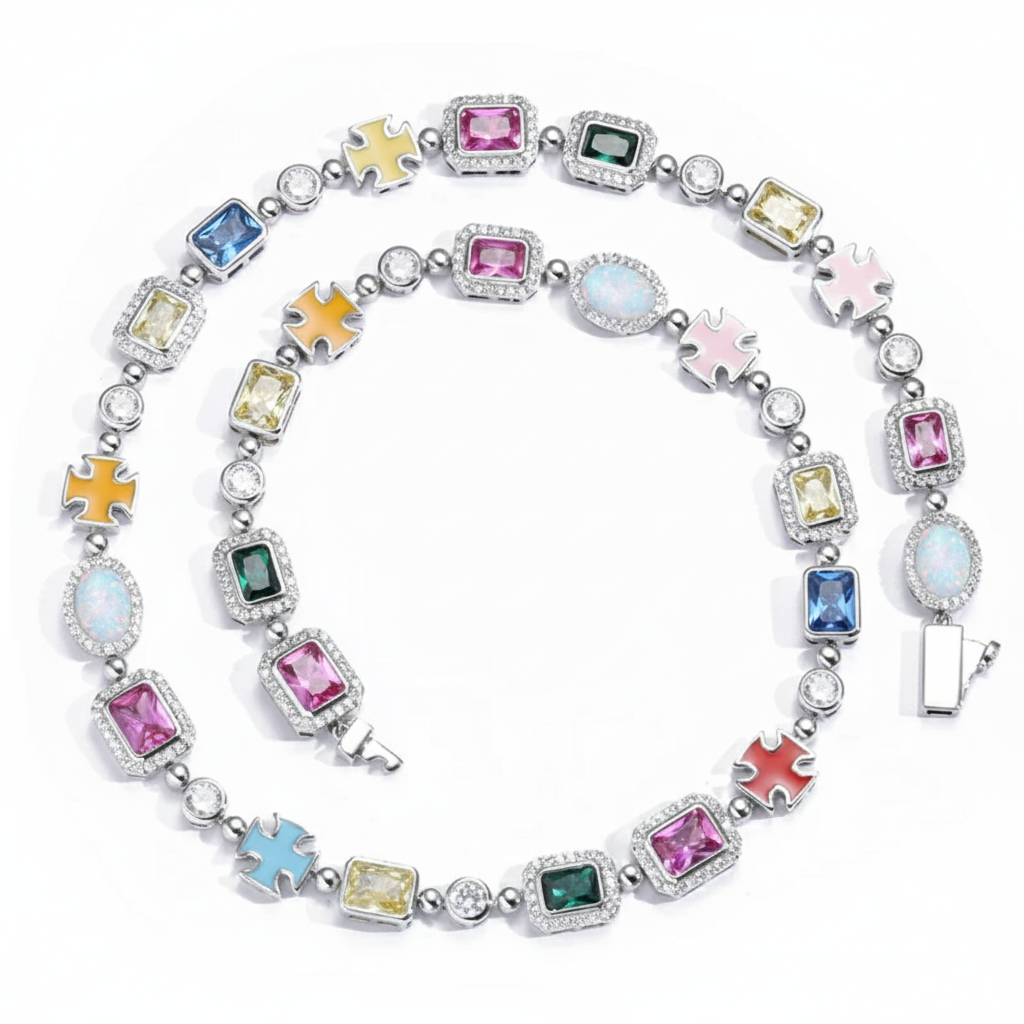 10mm Multicolor Gemstone & Enamel Art Bracelet - ViViGleam