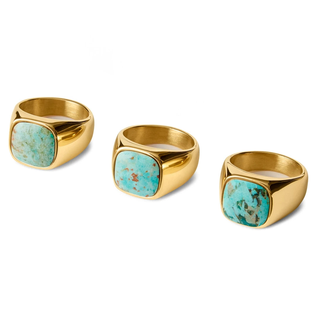 Stainless Steel Turquoise Signet Ring - ViViGleam