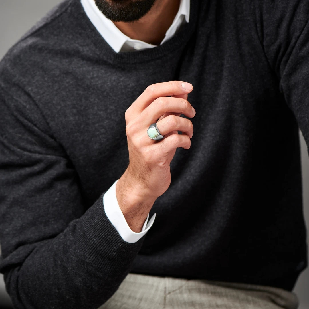Stainless Steel Turquoise Signet Ring - ViViGleam