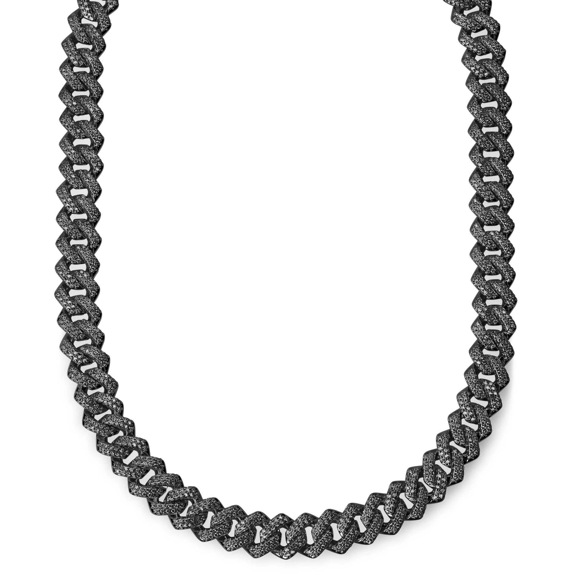 Iced Black Diamond Prong Link Chain Zirconia Necklace - ViViGleam