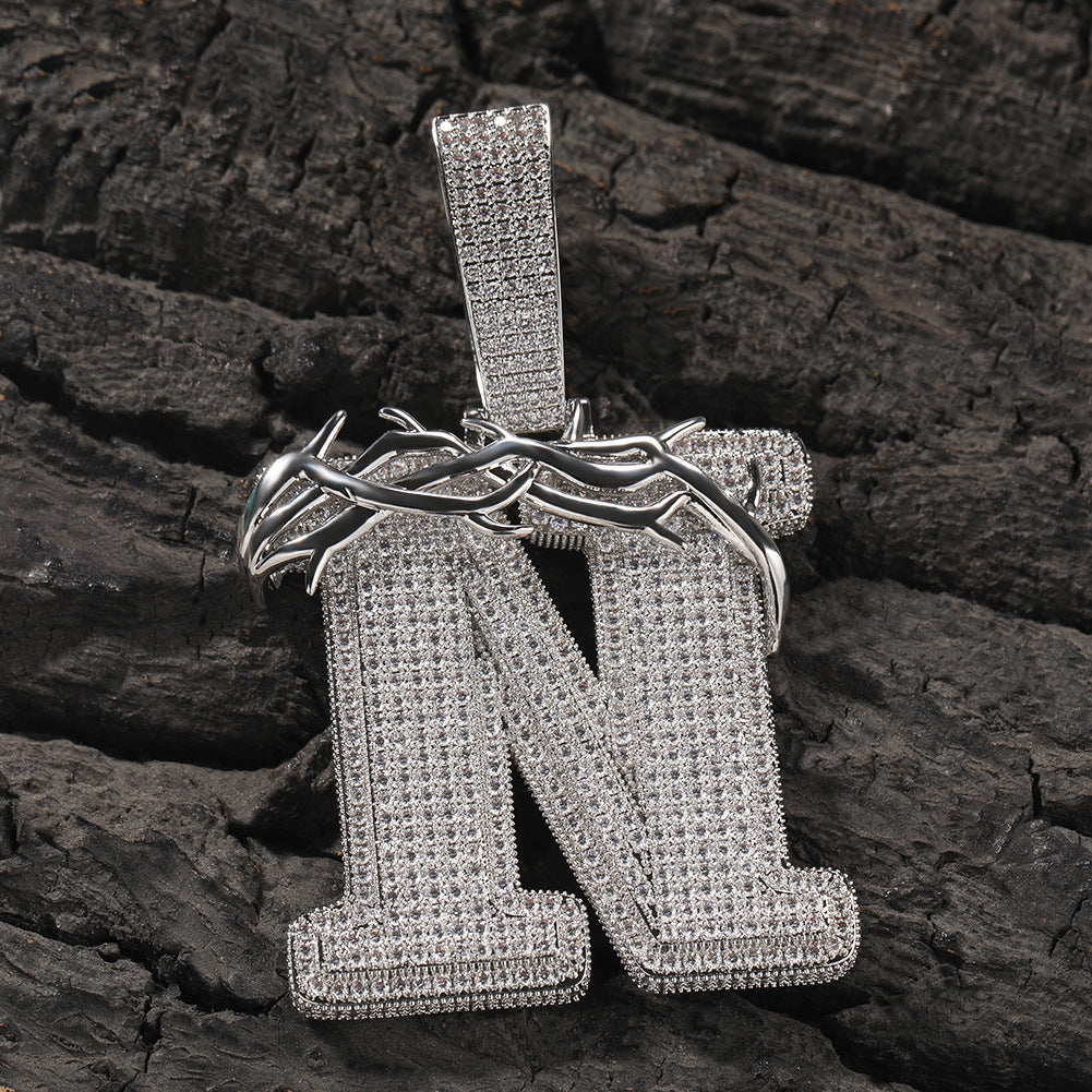 Ice Out Thorns Crown Letters Pendant Necklace - ViViGleam