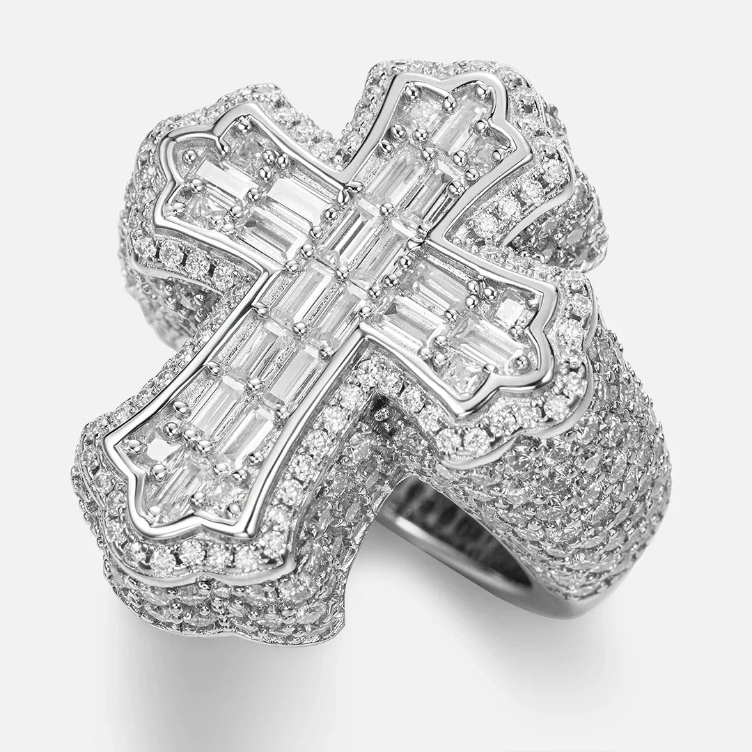 S925 CZ Baguette Cross Ring - ViViGleam