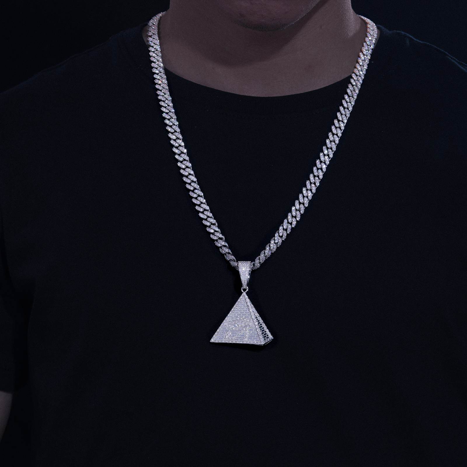 Iced Pyramid Pendant With Evil Eye Pattern - ViViGleam