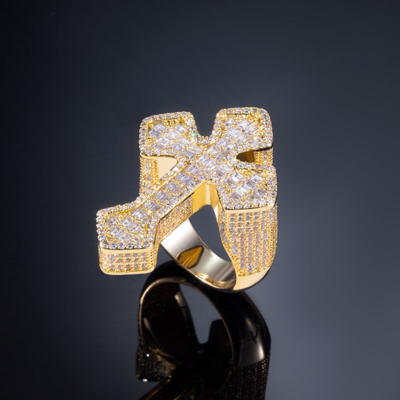 Full Iced Baguette Cut Cross Shaped Ring - ViViGleam