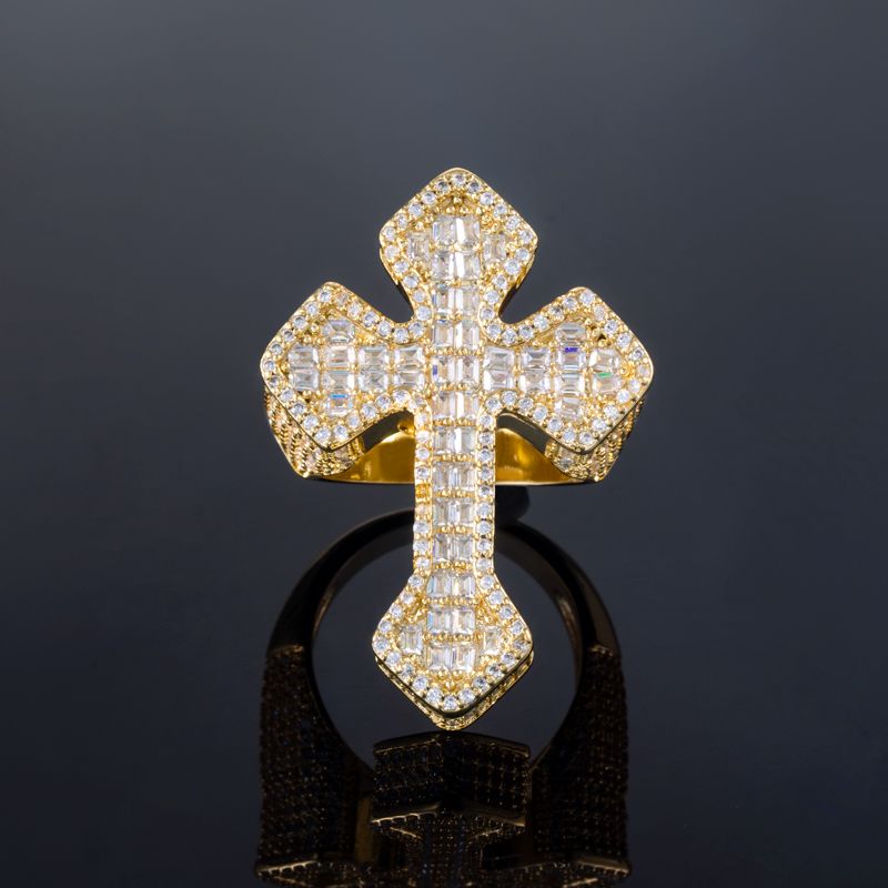 Full Iced Baguette Cut Cross Shaped Ring - ViViGleam