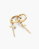 Cross Drop Hoop Earrings - Gold - ViViGleam