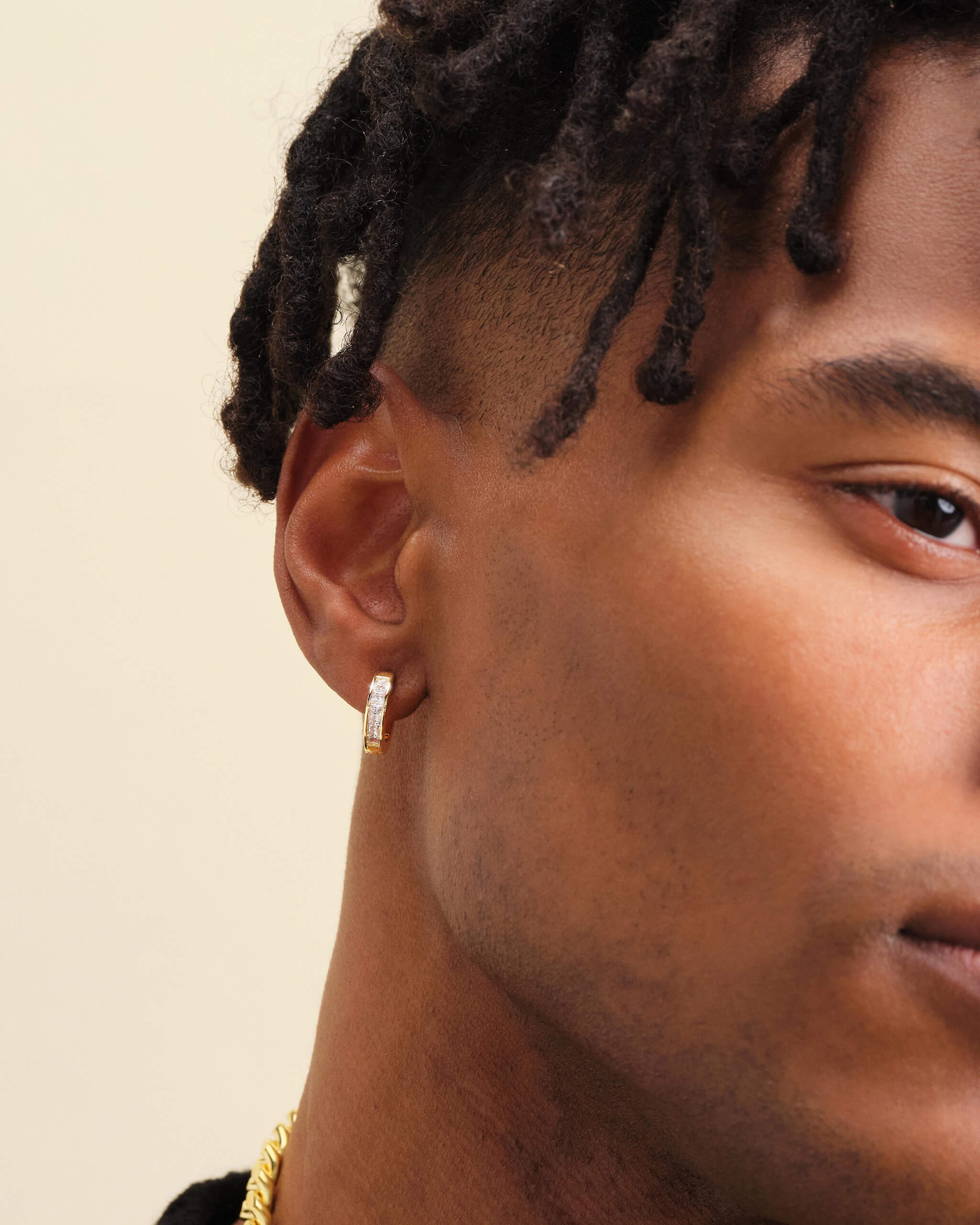 Emerald Cut Inset Hoop Earrings - Gold - ViViGleam