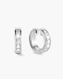 Emerald Cut Inset Hoop Earrings - Silver - ViViGleam