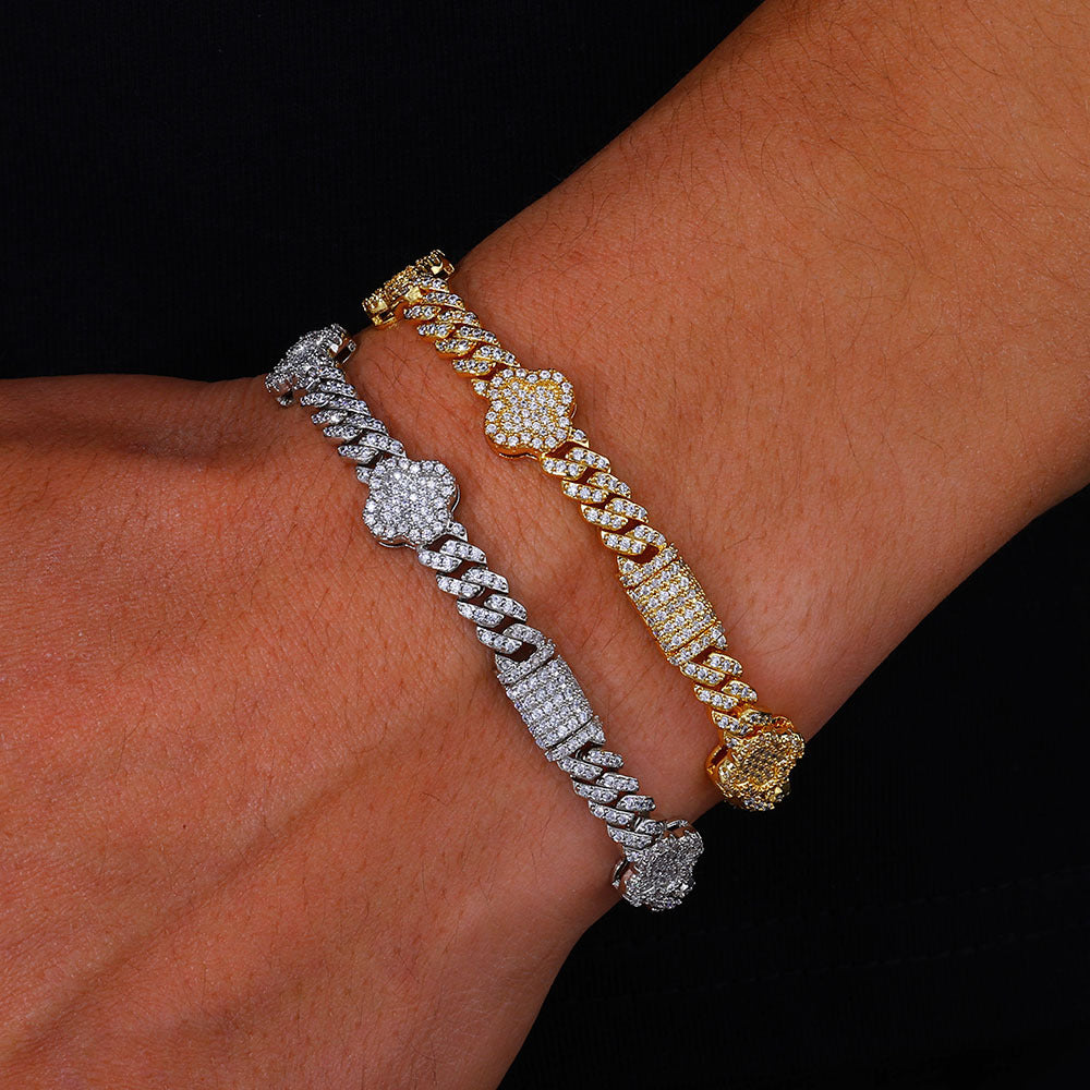 6mm Four Leaf Iced Cuban Bracelet - ViViGleam