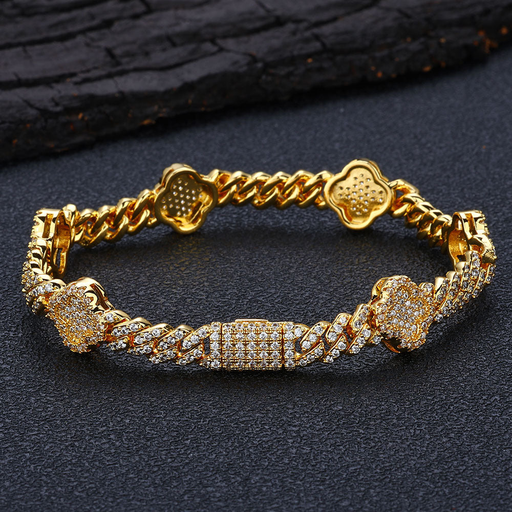6mm Four Leaf Iced Cuban Bracelet - ViViGleam