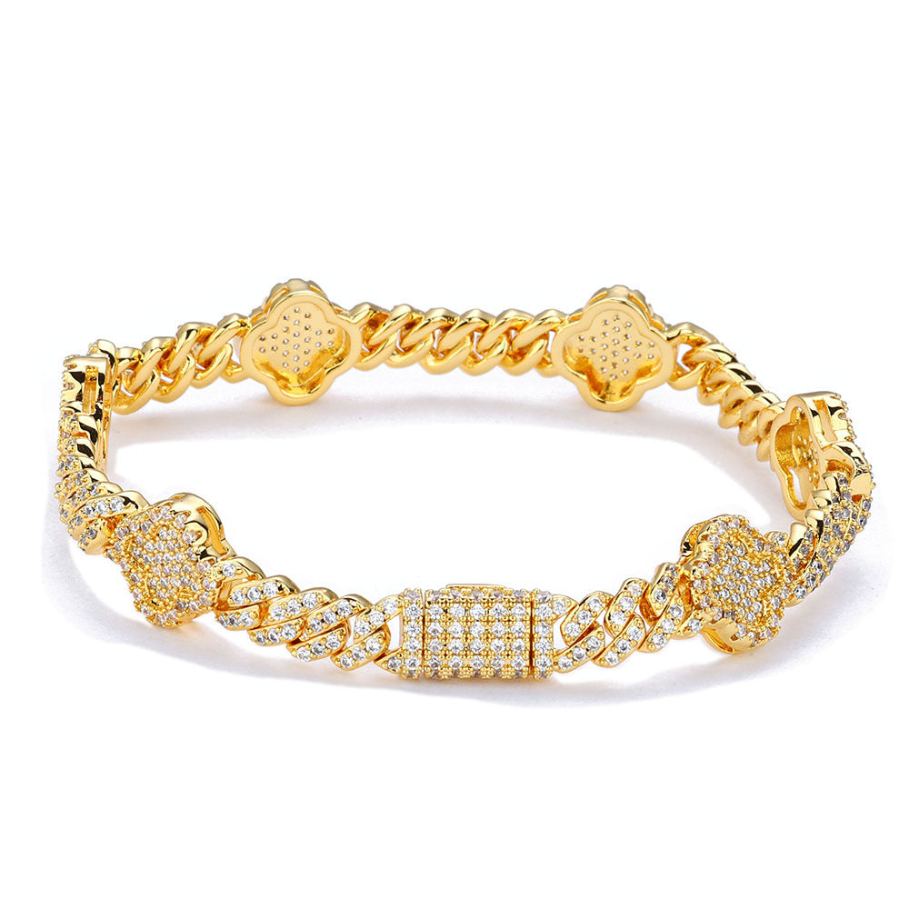 6mm Four Leaf Iced Cuban Bracelet - ViViGleam