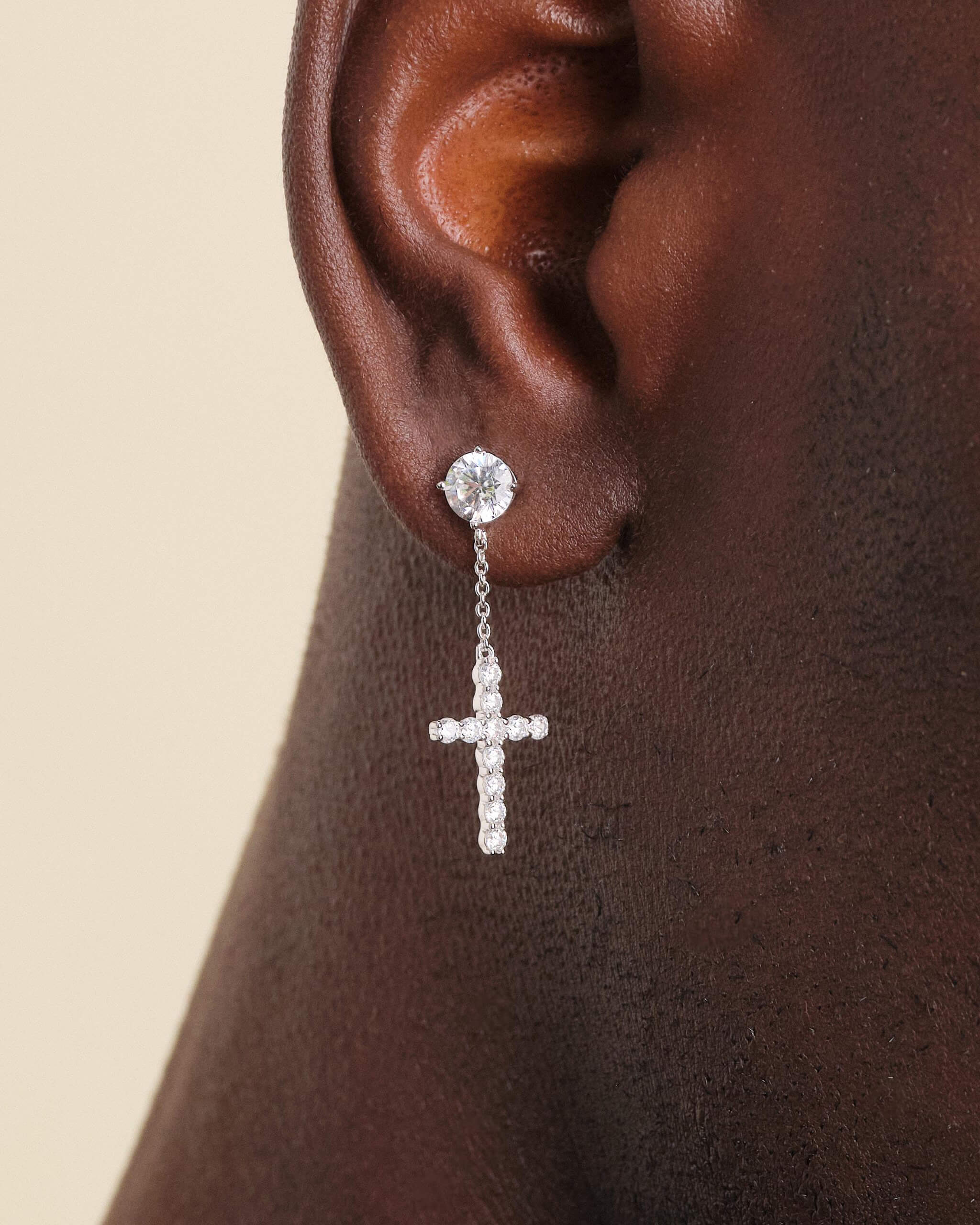 Hanging Cross Stud Earring - Silver - ViViGleam