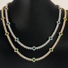 Iced Out 4mm Clover Tennis Chain Green