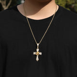 Intricate Iced Out Rose Cross Necklace