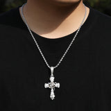 Intricate Iced Out Rose Cross Necklace