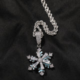 Spinning Iced Out Snowflake Pendant Necklace