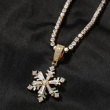 Spinning Iced Out Snowflake Pendant Necklace