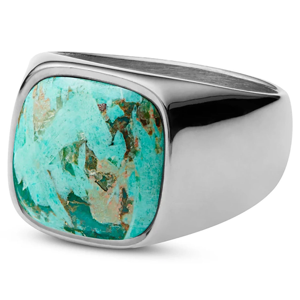 Stainless Steel Turquoise Signet Ring - ViViGleam