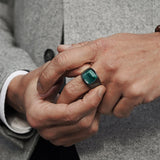 Stainless Steel Green Amber Signet Ring - ViViGleam