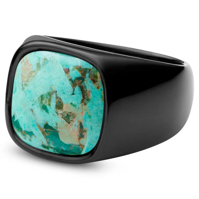 Stainless Steel Turquoise Signet Ring - ViViGleam