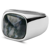 Stainless Steel Green Amber Signet Ring - ViViGleam