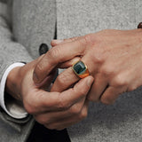 Stainless Steel Green Amber Signet Ring - ViViGleam